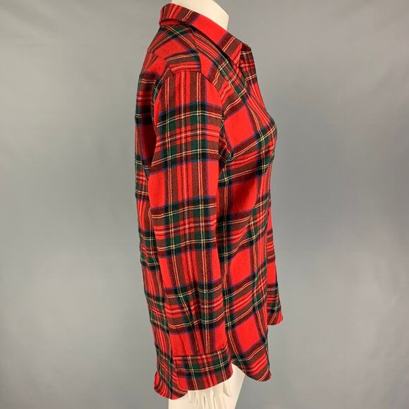 BURBERRY LONDON Size 10 Red Multi-Color Wool Plaid Button Up Shirt - Picture 2 of 5